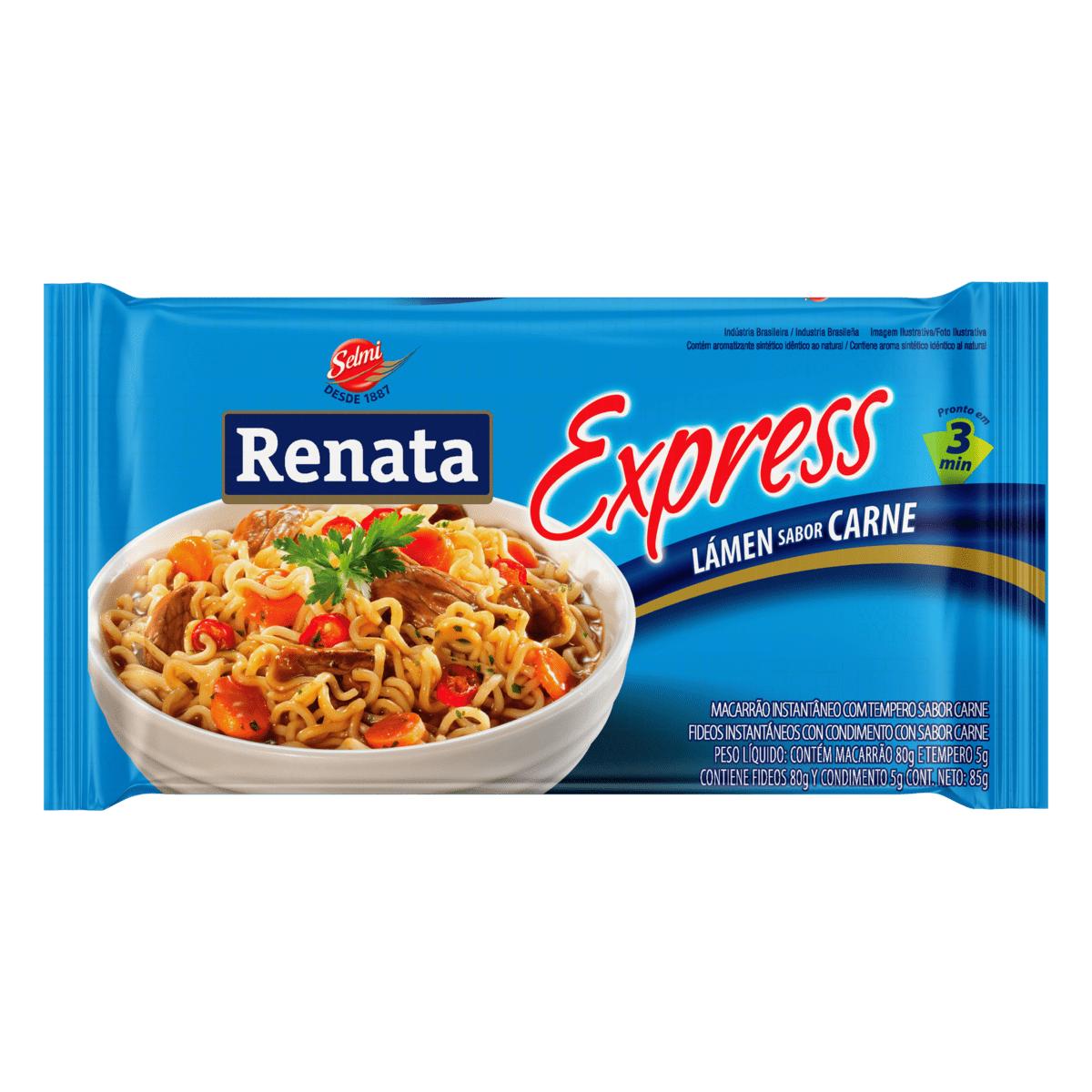 Macarrão instantãneo sabor Carne Renata 85g.(Pasta instantánea)