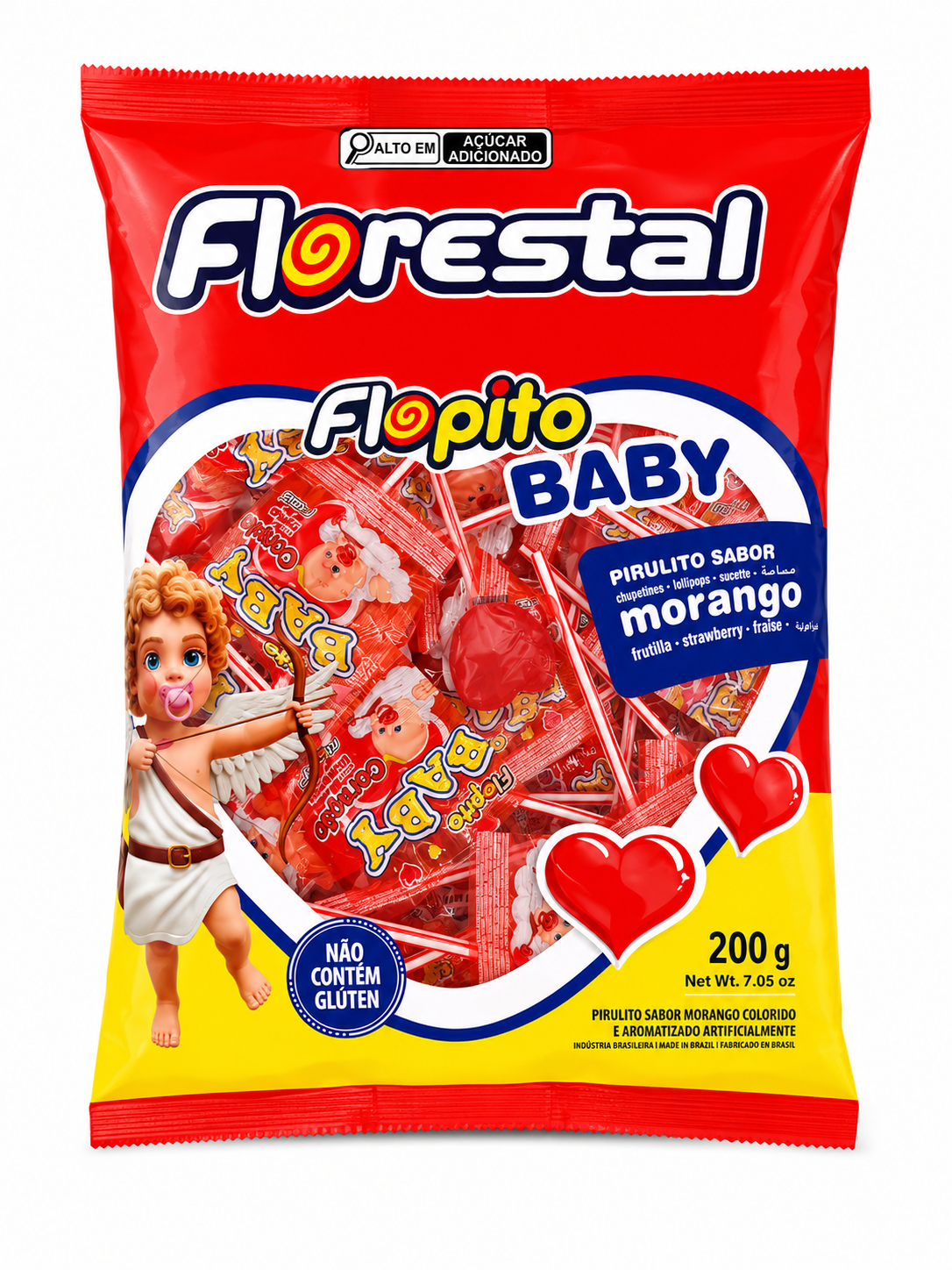 Pirulito Flopito Baby Morango Florestal 200g.