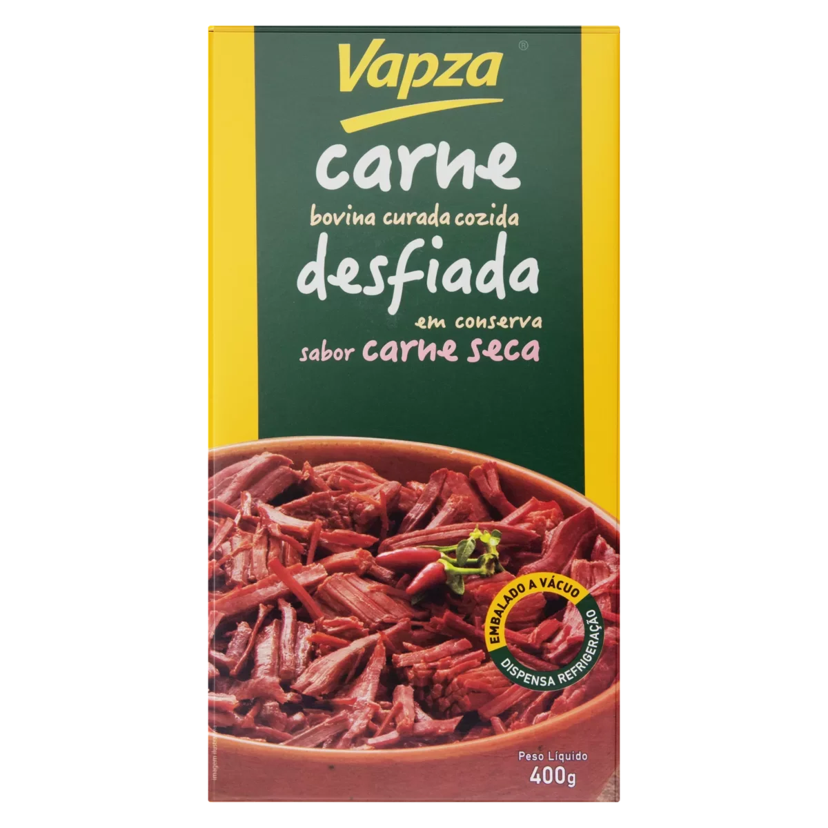 Carne seca Desfiada Cozida ao vapor sem glútem Vapza 400g.(Salada cocida desilachada)