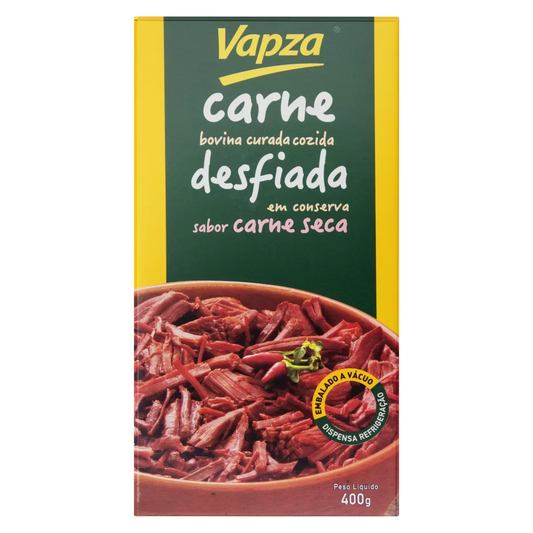 Carne seca Desfiada Cozida ao vapor sem glútem Vapza 400g.(Salada cocida desilachada)