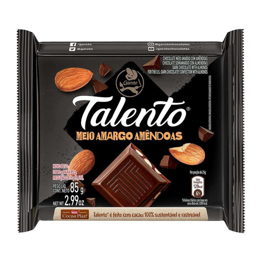 Garoto chocolate talento meio amargo amendoas 90 g.