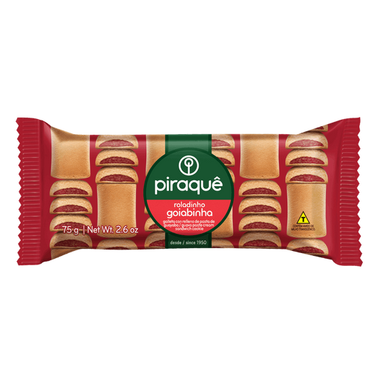 BISCOITO ROLADINHO GOIABA PIRAQUÊ 75g.(GALLETAS DE GUAYABA ENROLLADAS)