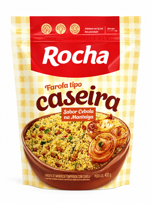 Farofa Mandioca tipo casería Sabor Cebola na manteiga Rocha 300gr.