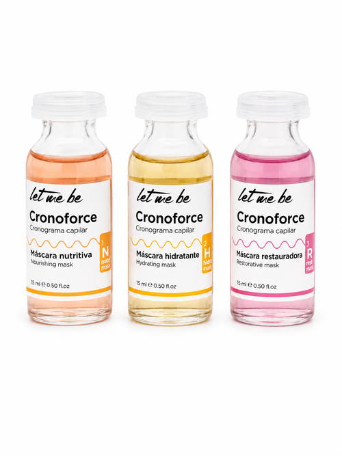 Kit Cronograma Capilar Cronoforce Let Me Be concentrado. Máscara nutritiva. Máscara Hidratante. Máscara Restauradora. 15ml