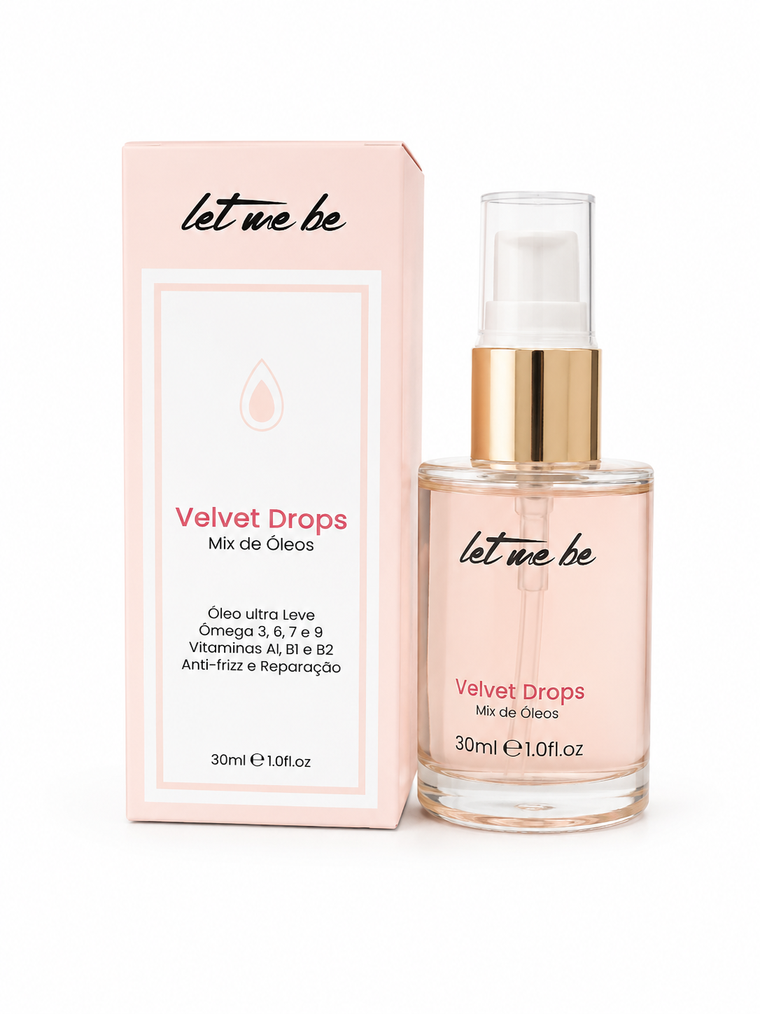 Serúm Velvet Drops. Mix de Óleos 30ml. Let Me Be.  Oleo ultra leve ômega 3,6,7 e 9 vitaminas A1, B1 e B2 anti-frizz e reparação.