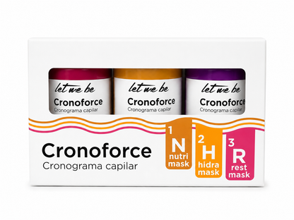 Kit Cronograma Capilar Cronoforce Let Me Be concentrado. Máscara nutritiva. Máscara Hidratante. Máscara Restauradora. 15ml