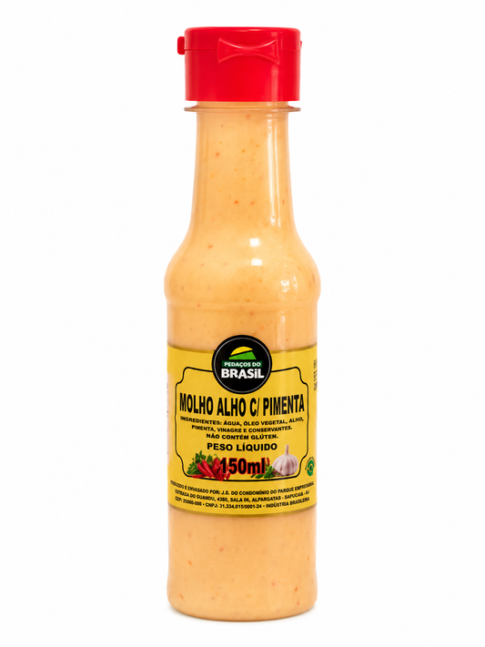 Molho alho com pimenta pedaços do brasil 150ml.