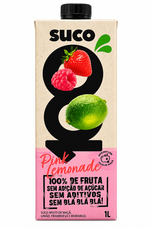 Suco Pink Lemonade ( Maçã, Limão, Framboesa e Morango) 1l.