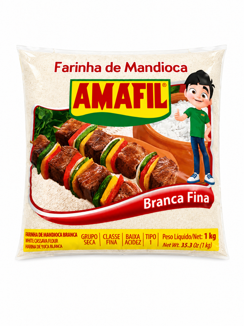 Farinha de Mandioca Branca Fina Amafil 1kg.