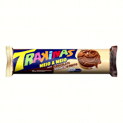 Trakinas Biscoito Recheado Meio a Meio (Chocolate Branco+Chcolate) 126g.