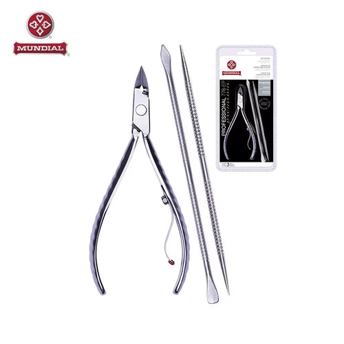 Kit Alicate de Cutícula 778-EP Profissional Mundial. Aço inoxidável com duas espátulas