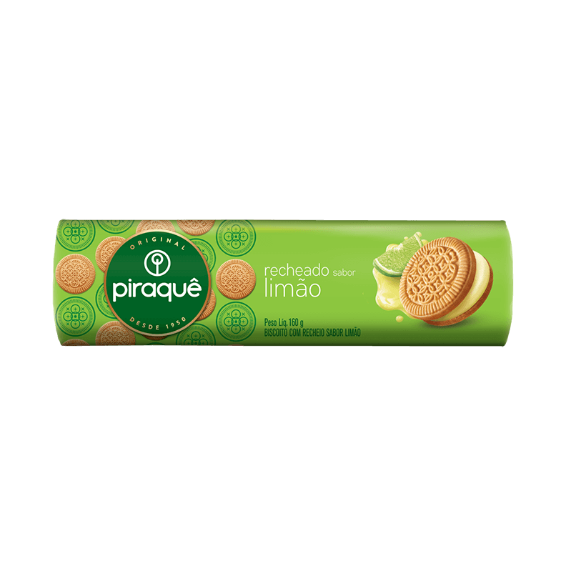 BISCOITO RECHEADO LIMÃO PIRAQUÊ 160 g.(Galletas rellenas limon)